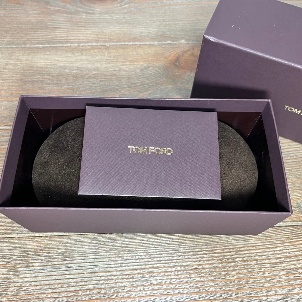 Tom Ford Hard Faux Suede Clamshell Eyeglasses / Sunglasses Case with Box Brown